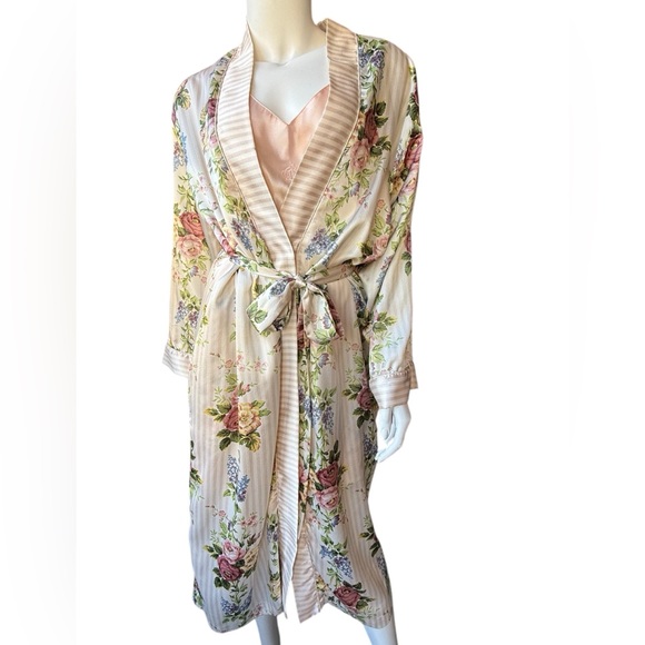 Dior Other - Vintage Christian Dior striped silk Floral robe and nightgown